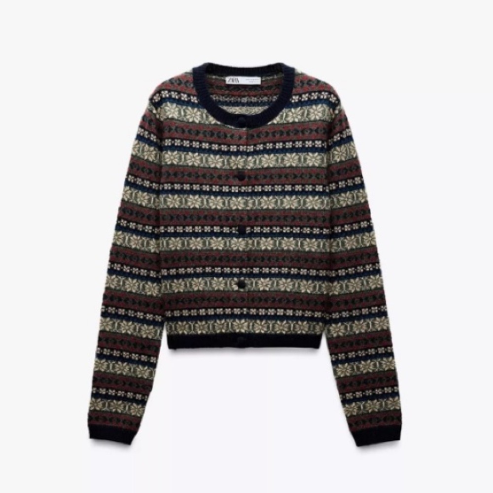 ZARA Knit Jacquard Cardigan Sweater